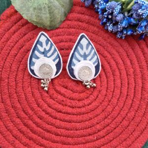 indigo leaf motif statement earrings