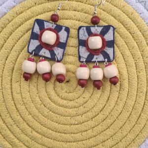 indigo square beaded dangler earrings