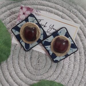 indigo rustic fabric stud earrings