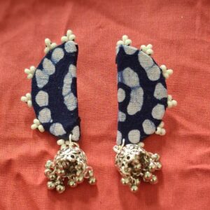 indigo polka fabric jhumka earrings