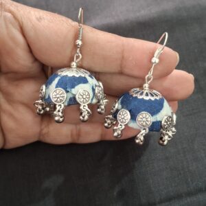 indigo bloom fabric jhumka earrings