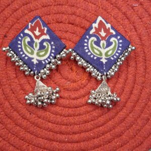 indigo ajrakh jhumka square studs