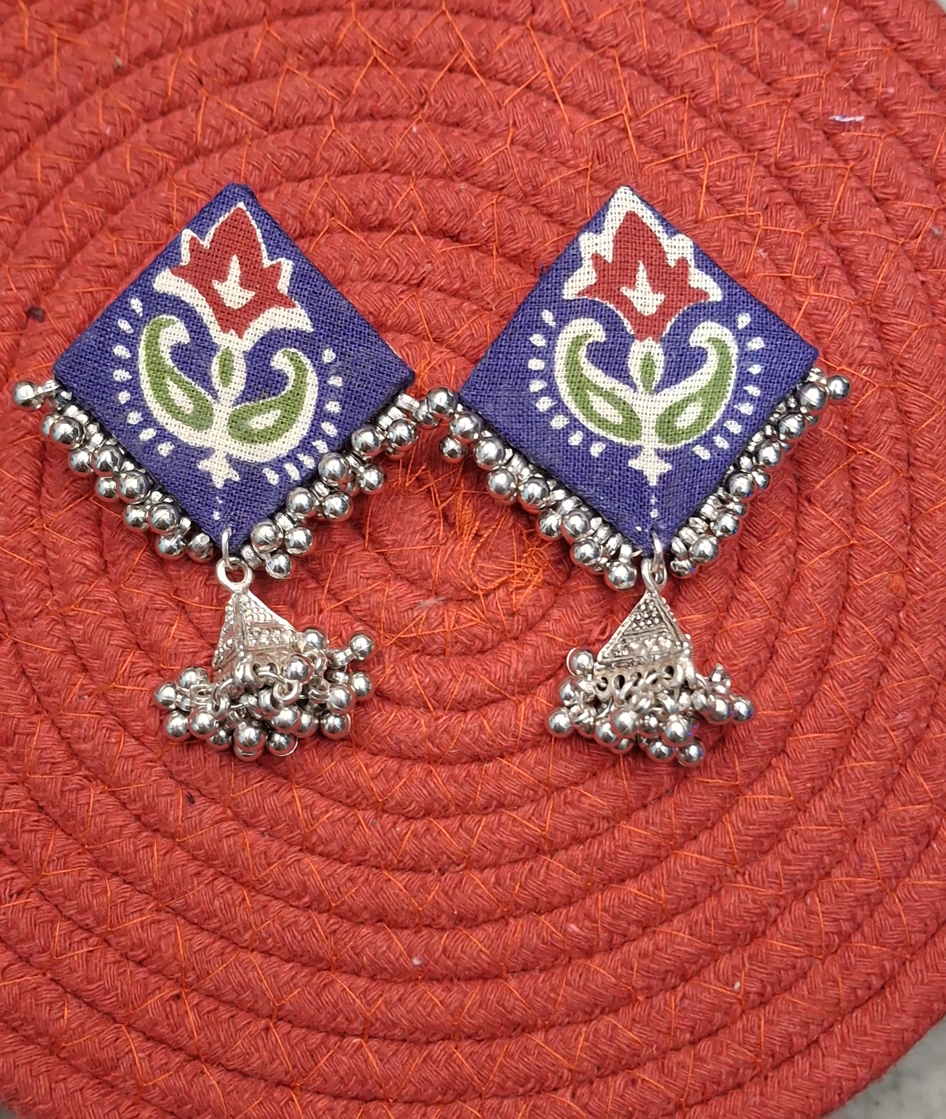indigo ajrakh jhumka square studs indigo ajrakh jhumka square studs