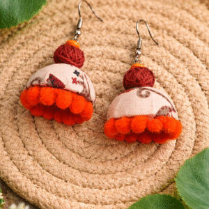 rustic pom pom dome jhumka earrings