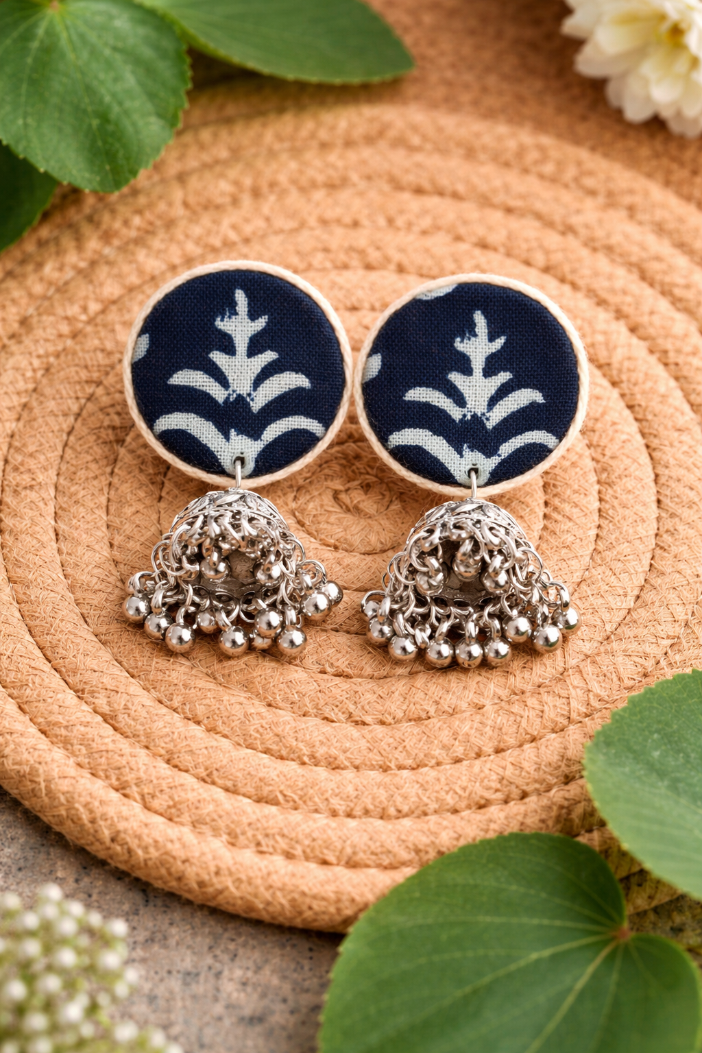 Indigo Bloom Jhumka Stud Earrings