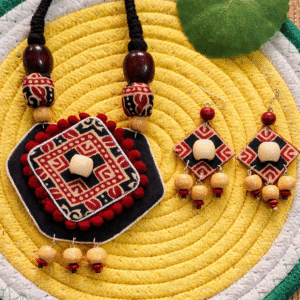 heritage ajrakh fabric jewelry set